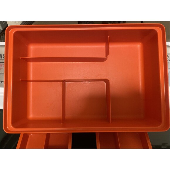 Tupperware TupperCraft Sewing Kit Craft Tackle 4pc Organizer Box Orange - Picture 2 of 6